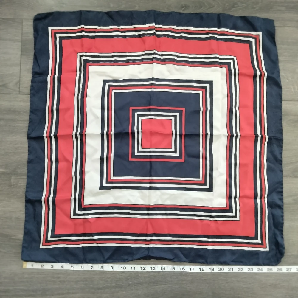 Hudson's Vintage 100% Silk Made in Italy Navy Red White Square Scarf Nautical